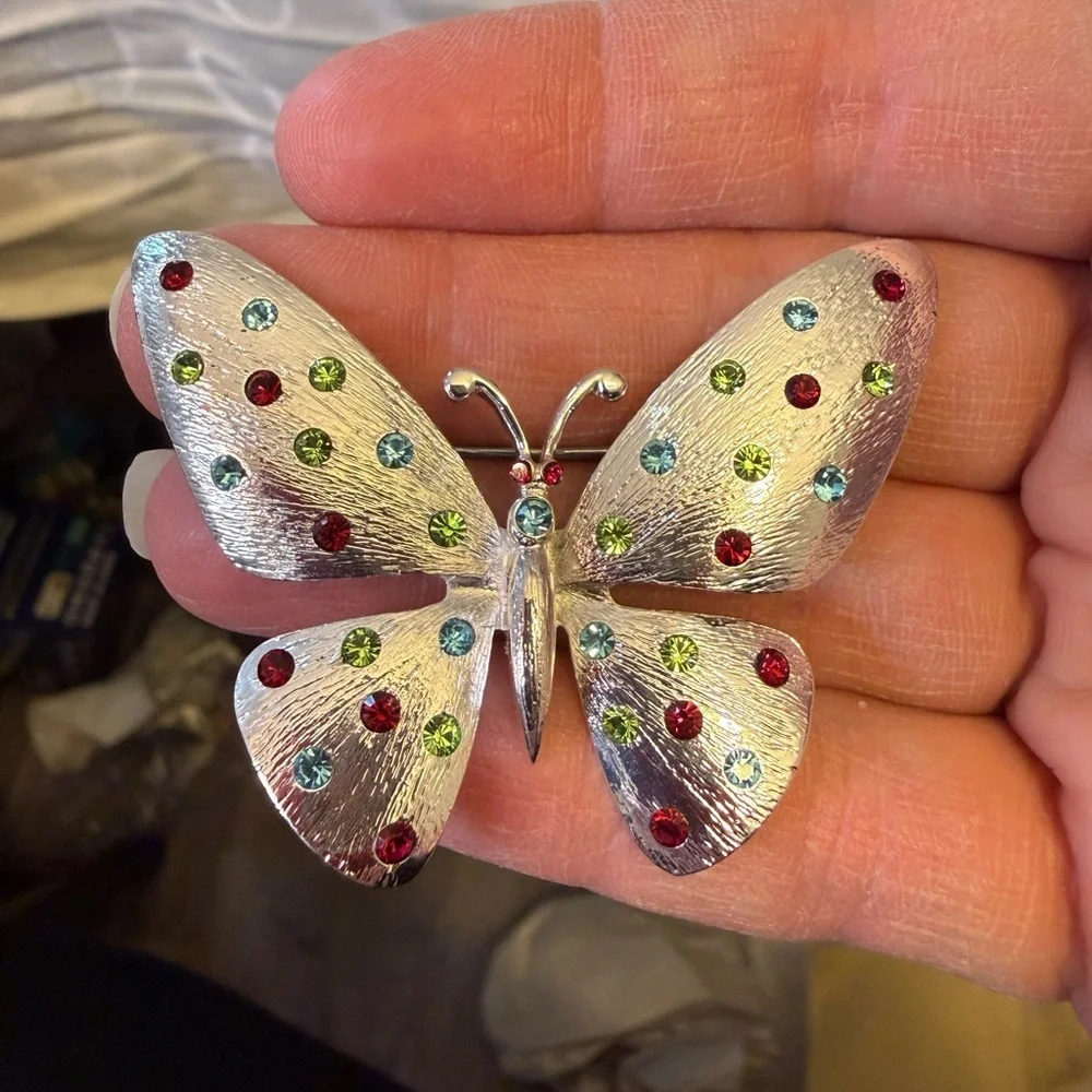 Vintage Butterfly Brooch with Austrian Crystal Accents